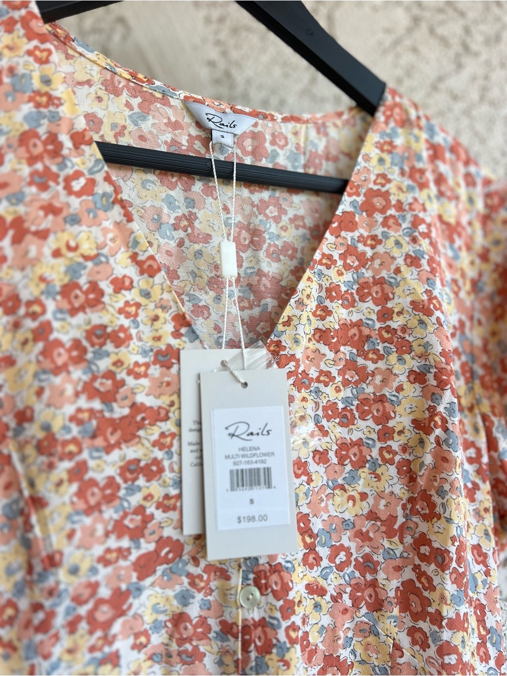 Rails Helena Multi flowers Coral and Cream Floral V-Neck Mini Dress - Picture 4 of 5
